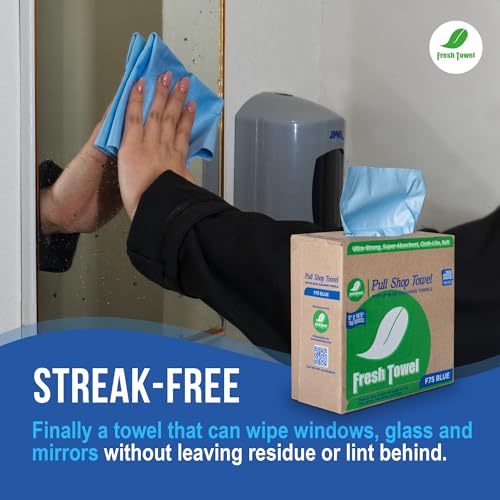 Fresh Towel Pop Up Box of Medium Duty Cleaning Cloths - Disposable Blue Shop Towels, (1 Pop Up Box of 160 Sheets) - 9 x 16.5 inches Cloth Size Fresh Towel, Inc.