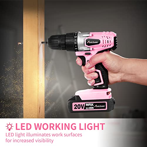 AVID POWER 20V MAX Lithium lon Cordless Drill Set, Power Drill Kit with Battery and Charger, 3/8-Inch Keyless Chuck, Variable Speed, 16 Position and AVID POWER