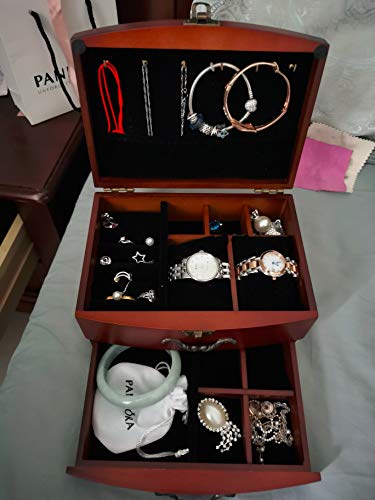 E-isata Solid Wooden Jewellery Box Jewelry Storage Box Organizer for Earring Bracelet Gift for Women Girlfriend Birthday Aniversary (Middle) E-isata