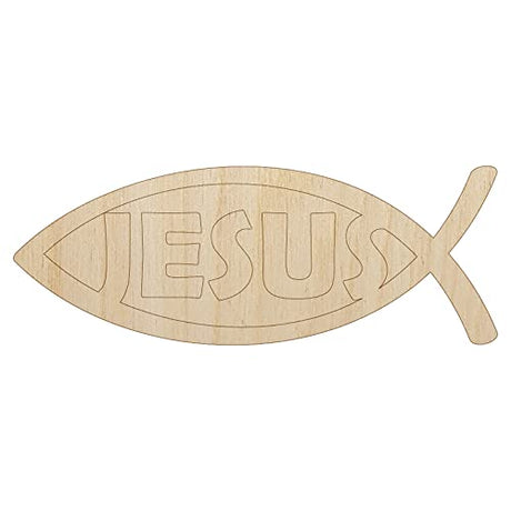 Jesus Ichthys Fish Christian Sketch Unfinished Wood Shape Piece Cutout for DIY Craft Projects - 1/8 Inch Thick - 6.25 Inch Size Sniggle Sloth