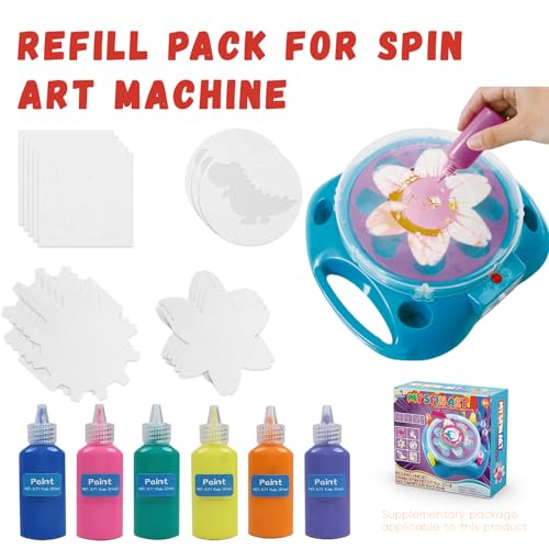 Creative Kids Spin & Paint Refill Pack - 8 x Large Cards - 8 x Small Cards - 4 x Round Cards - 5 Bottles of Colored Paint
