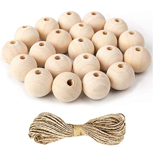 120 Pcs Wooden Beads, Gibolin 25mm Loose Natural Wood Beads Bulk with 10m Hemp Rope, DIY Unfinished Round Wood for Jewelry Making Handmade Crafts, - WoodArtSupply