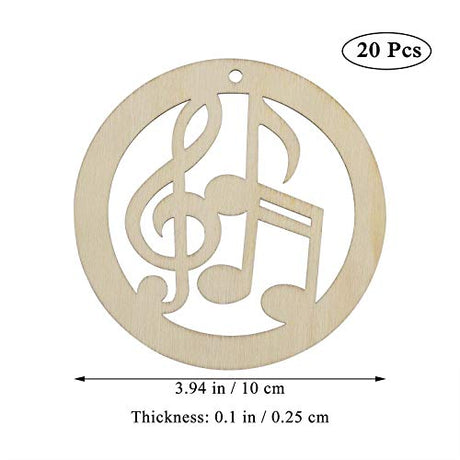 JANOU 20pcs Music Notes Shaped Wood DIY Craft Cutouts Musical Notes Unfinished Wood Gift Tags Ornaments with Ropes for Wedding Christmas Party JANOU