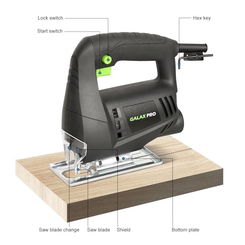 GALAX PRO 3.3Amp Jig Saw, 3000 RPM No Load Speed Jigsaw with Lock-on Button, Cutting Angle 45 Degree, 1pcs Wood Cutting Blades and 2pcs Metal Cutting - WoodArtSupply