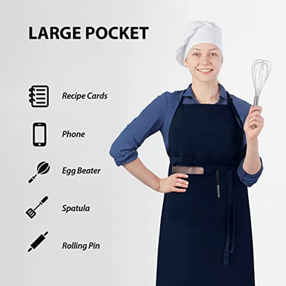 ROTANET Extra Large Apron for Men Adjustable Bib Apron with 2 pockets Cooking Apron for Women Chef Water & Oil Resistant Navy Blue - WoodArtSupply