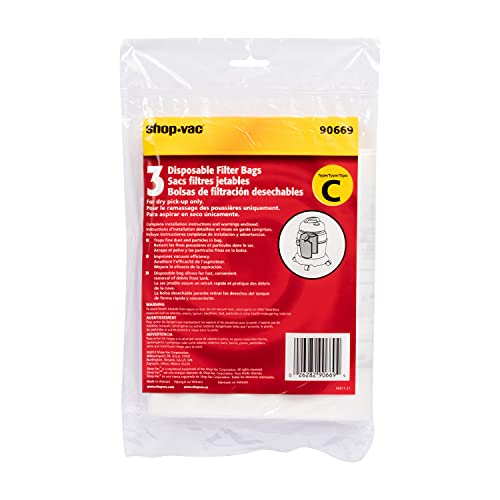 Shop-Vac 90669 Genuine 3 Gallon All Around Collection Bag, Vacuum Bags (3 Pack) Shop-Vac