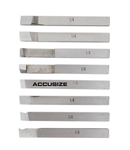 Accusize Industrial Tools 1/4'' 8 Pc H.S.S. Tool Bit Set, Pre-Ground for Turning and Facing Work, 2662-2001 Accusize Industrial Tools