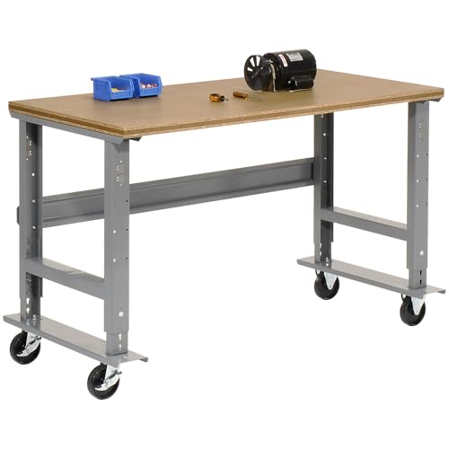 Global Industrial Mobile Adjustable Height Workbench, Shop Square Edge, 72" W x 36" D, Gray - WoodArtSupply