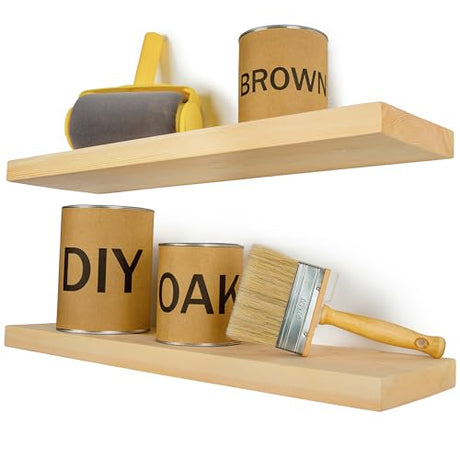 BGMG Wood Floating Shelves 24 inch, Wide Rustic Wooden Wall Shelves for Bathroom Living Room Bedroom Kitchen Farmhouse Set of 2-24x 6.7 x1.25 inch- BGMG
