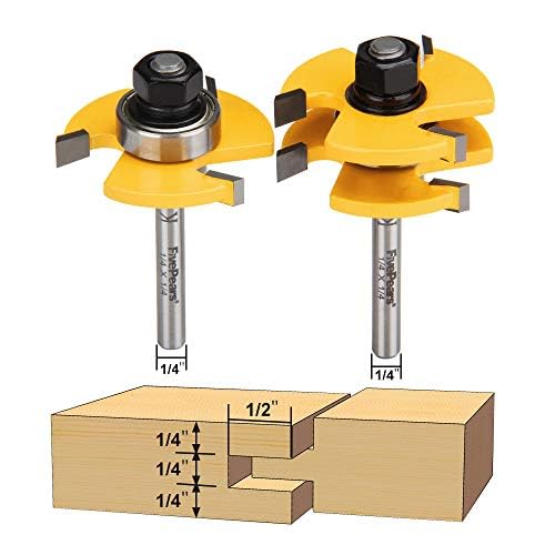 FivePears 2 Pieces of Tongue and Groove Router Bits Set with 1/4" Shank,3 Teeth T Shape Wood Milling Cutter Woodworking Tool FIVEPEARS