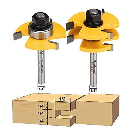 FivePears 2 Pieces of Tongue and Groove Router Bits Set with 1/4" Shank,3 Teeth T Shape Wood Milling Cutter Woodworking Tool FIVEPEARS