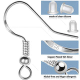 925 Sterling Silver Earring Hooks 150 PCS/75 Pairs,Ear Wires Fish Hooks,500pcs Hypoallergenic Earring Making kit with Jump Rings and Clear Silicone Huucky