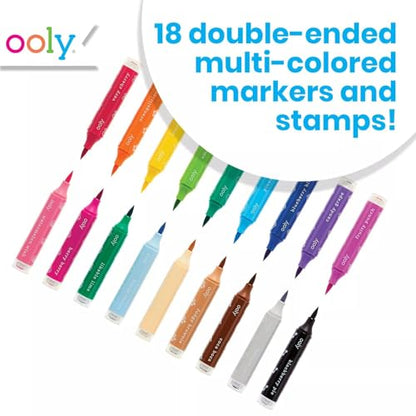 Ooly Double-Sided Stampable Markers, Washable Markers, Marker Stamps and Brush Tip on Each Side, Stamp Colored Markers, Cute School Suplies, Markers