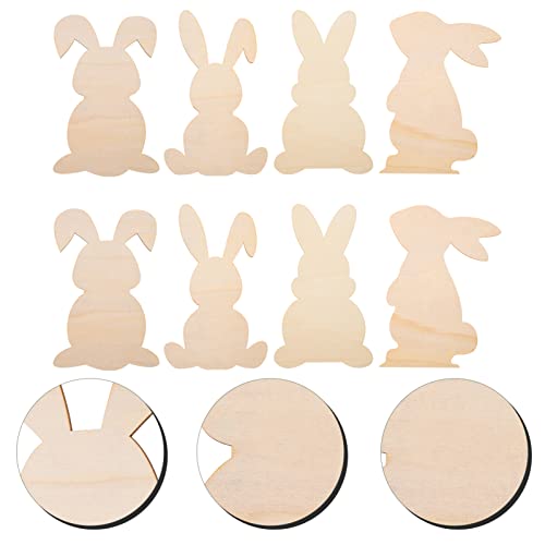 PartyKindom 8pcs Rabbit Shaped Wood Chips Unfinished Wood Cutouts Easter Unfinished Easter Wood Crafts Easter Crafts for Adults Graffiti Wooden PartyKindom