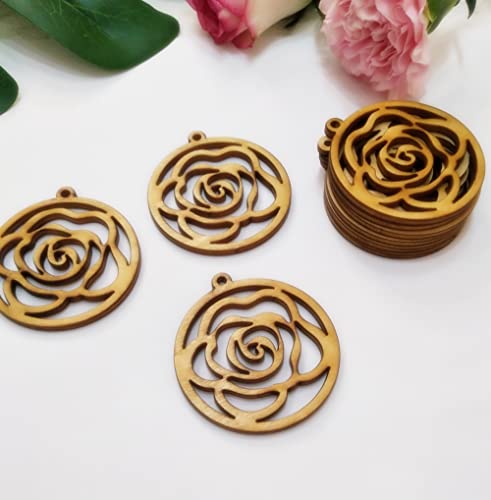 30pcs of Rose Natural Wood Earrings Blanks, DIY Flower Wood Jewelry, DIY Unfinished Laser Cut Wood Jewelry (2'') XIAOYUE