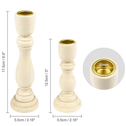 4 PCS Wooden Candlesticks, Unfinished Small Wooden Candle Holders - 7 inches and 4 inches with 7/8 inch Hole - WoodArtSupply