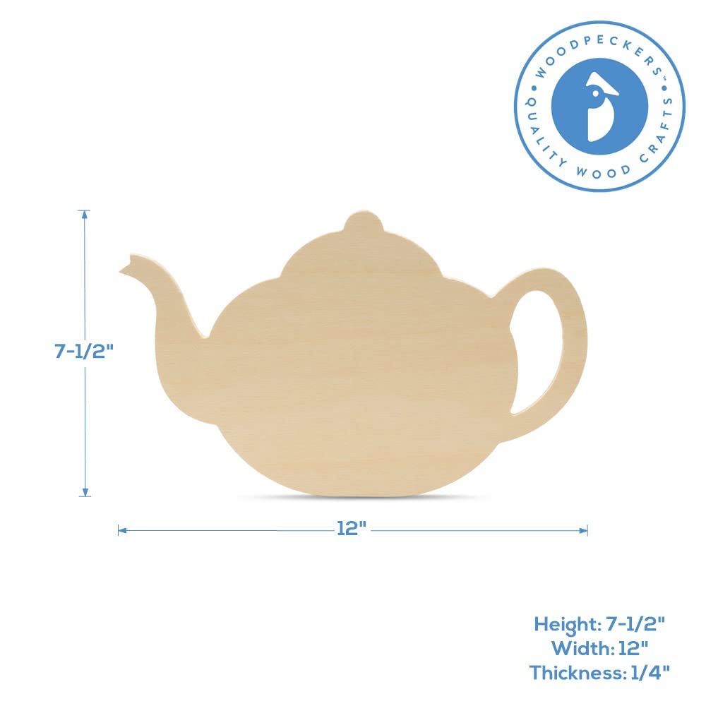 Tea Kettle Wood Cutouts 7-1/2 x 12-inch, Pack of 1 Unfinished Wood Crafts Blank, Wooden Shapes for Crafts & Party Decor, by Woodpeckers