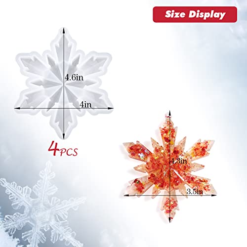 HUAKENER Christmas Resin Molds Silicone - 4 Pcs Big Snowflake Resin Mold, Christmas Ornament Resin Molds for Xmas Winter Decoration HUAKENER