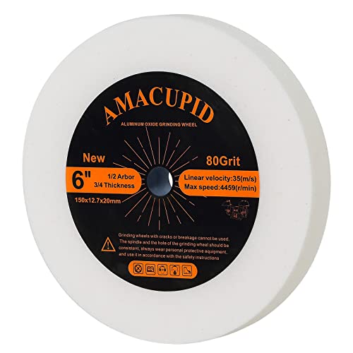 AmaCupid Bench Grinding Wheel 6 inch. for Sharpening Quenched Steel, High Carbon Steel and Other Cutting Tools. White Aluminum Oxide Abrasive. 1/2 AmaCupid
