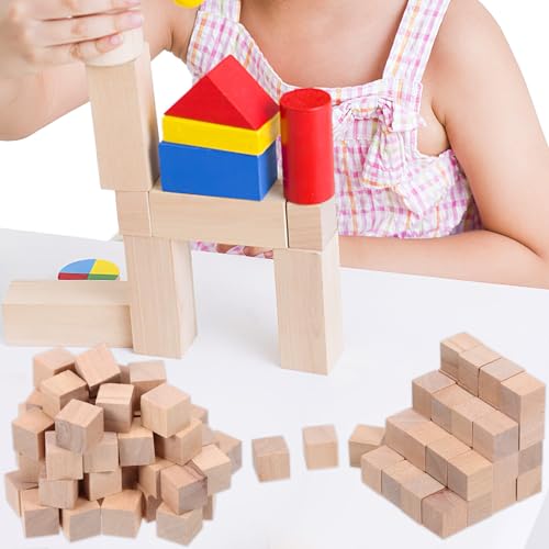 VILLCASE 400pcs Wooden Cubes Unfinished Square Blocks Small Wooden Blocks DIY Craft Blocks Blank Cubes Solid Wood Blocks VILLCASE