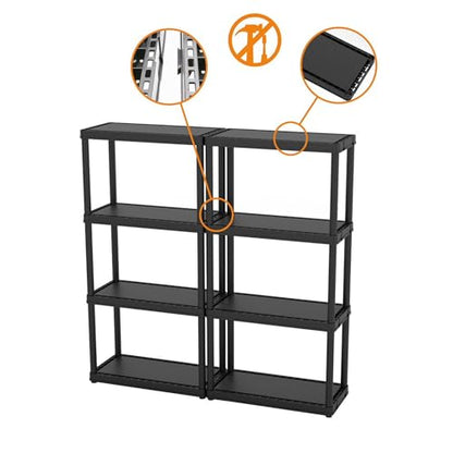 Gracious Living Multipurpose 4 Shelf Modular Design Solid Plastic Lightweight Storage Unit for Indoor and Outdoor Home or Office Organization, Black - WoodArtSupply