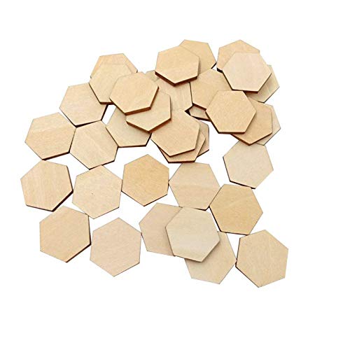 50 Pieces Small Hexagonal Shape Unfinished Wood DIY Crafts Wooden Cutouts Wood Discs Slices for Home DIY Projects Craft Decor, 1.57 Inches/40mm Qingmao
