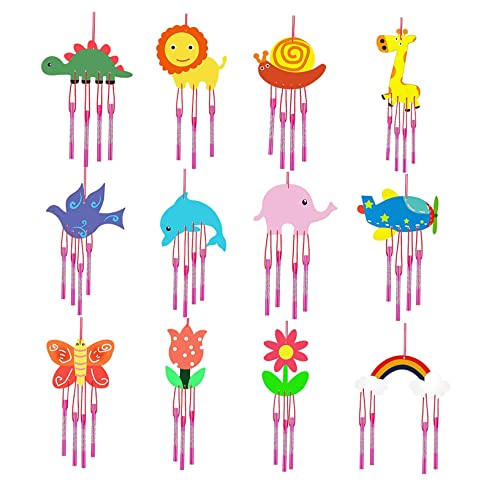 EXCEART 12pcs Decor Kits Ages Accessories Arts Homemade Unfinished Shaped Bell Gifts Garden Animals Indoor Blank Toys Wind Crafts Making Boys EXCEART
