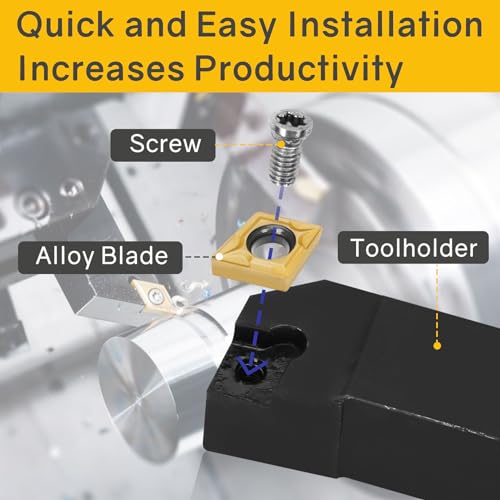 JOOGTO Indexable Lathe Turning Tool 21Pcs Kit 1/2'' 12mm Shank 7 Pcs Metal Lathe Tool Holder Set for Turning Grooving Threading Boring with 14 Pcs Joogto