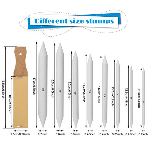 AGPTEK 22 PCS Sketch Drawing Tools, 16 Blending Stumps Set with 2 Sandpaper Pencil Sharpeners, 1 Pencil Extension Tool, 2 Erasers & 1 Felt Bag for AGPTEK