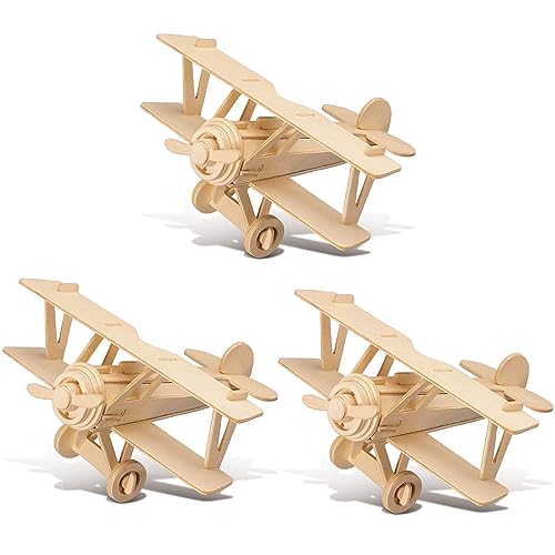 TOYANDONA 3 Pack Wooden DIY Crafts Plane, Mini Assemble Painting Airplane Model Toys Wood 3D Puzzles Construction Kits for Kids School Craft Decor