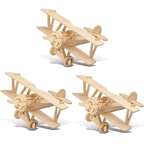 TOYANDONA 3 Pack Wooden DIY Crafts Plane, Mini Assemble Painting Airplane Model Toys Wood 3D Puzzles Construction Kits for Kids School Craft Decor - WoodArtSupply