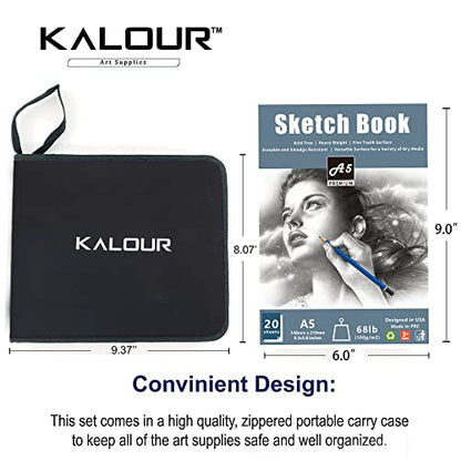 Kalour Sketching Pencil Set(34 Pack) - Includes Sketchbook - Zippered Travel Case - Sketch Pencil,Charcoal Pencil,Blending Paper,Eraser - Art Drawing - WoodArtSupply