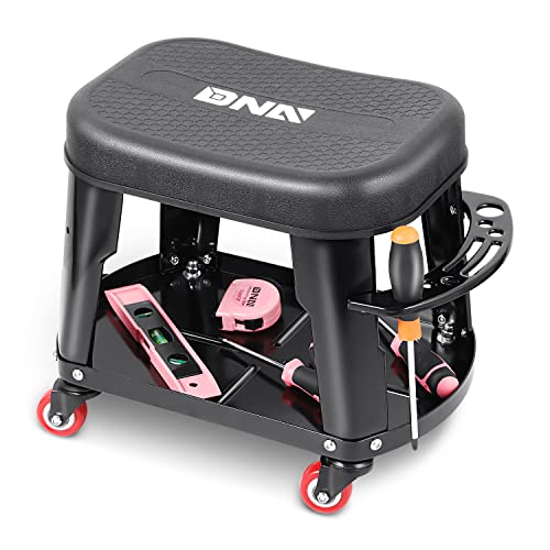 DNA MOTORING TOOLS-00252 Removable Rolling Garage Stool With Seat Cushion & Tool Tray Plate,300lbs Max Weight Capacity DNA MOTORING