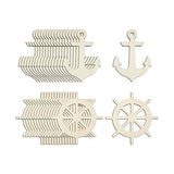 Creaides 60 Pcs Anchor Rudder Wood DIY Craft Cutouts Unfinished Wood Ornaments Gift for Ocean Themed Party Home Decoration Creaides