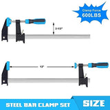 FASTORS Bar Clamps for Woodworking 12 Inch,4 Pack Wood Clamps Adjustable and Release Quickly,Woodworking Clamps Throat Depth 2.5 Inch,Serrated Steel FASTORS