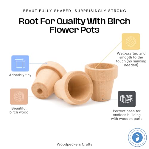 Small Wooden Flower Pot 1-1/6 x 1-inch, Pack of 12 1 inch Mini Pots, 1 Flower Pots to Paint & Plant, by Woodpeckers