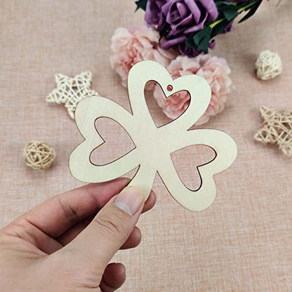 20pcs Shamrock Wood DIY Crafts Cutouts Wooden Shamrock Clover Shaped Hanging Ornaments with Hole Hemp Ropes Gift Tags for Irish Festival St.