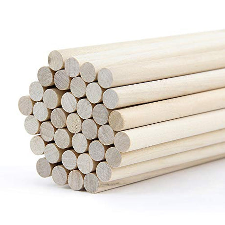 3/8 x 12 Inch, Wooden Dowel Rods, Unfinished Round Sticks for Pennant, Wedding, Christmas, Music Class, Party, DIY Crafts, 50 pcs Kang&Chang
