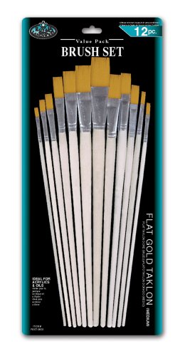 Royal and Langnickel Long Handle Flat Taklon Variety Brush Set - Gold (Pack of 12) - WoodArtSupply