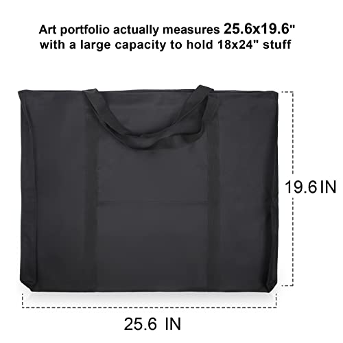 Jjring Dacron Light Weight Art Portfolio Bag, 18 Inches by 24 Inches, Black Carrying Storage Case for Poster, Sketching, and Drawing JJRING
