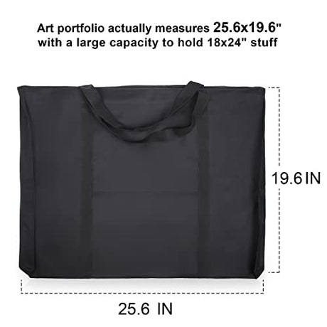Jjring Dacron Light Weight Art Portfolio Bag, 18 Inches by 24 Inches, Black Carrying Storage Case for Poster, Sketching, and Drawing JJRING