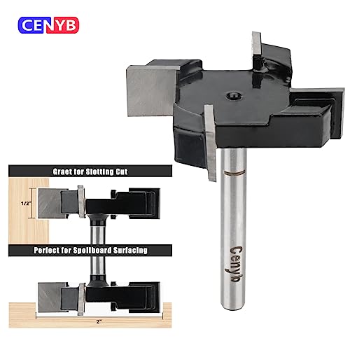 CENYB CNC Spoilboard Surfacing Router Bits,4 Teeth 1/4 inch Shank 2 inch Cutting Dia with Router Collet for Woodworking Tools - WoodArtSupply