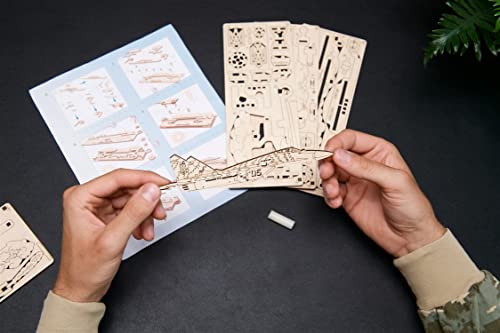 UGEARS Ghost of Kyiv Attacks 3D Wooden Puzzle - Wooden Mechanical Model Kit to Build - DIY Constructor with Gear Mechanism - Brain Teaser Building UGEARS