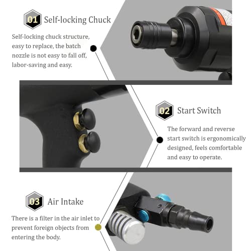 Pneumatic Air Powered Screwdriver,8H Impact Air Torgue Screwdriver,Industrial Grade Gun Type Air Tools,with Safety Switch Jectse