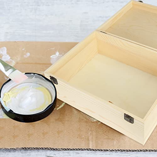 DAJAVE Unfinished Wooden Box, Large Wooden Box with Hinged Lid and Front Clasp, Pine Wood Box DIY Craft Stash Boxes for Arts Hobbies and Home DAJAVE