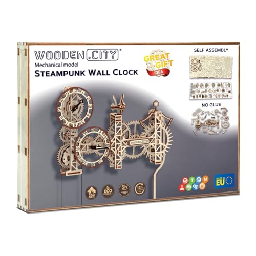 Wooden.City Steampunk Wooden Clock Kit v2 - Wooden 3D Puzzles for Adults - Build Clock Model Kit 3D Wooden Puzzles for Adults - DIY Clock Hobbies for - WoodArtSupply