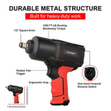 DOTOOL Air Impact Wrench 1/2 inch, Twin Hammer with 1200FT-LB Max Loosening Torque, Heavy Duty Pneumatic Impact Gun for Auto Repair, Changing Tires, DOTOOL