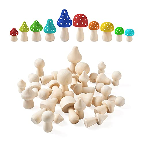 KISSITTY 30pcs Wood Mushrooms Unfinished Wooden Mushroom Craft Figures Embellishments Decorations for Home Garden Miniature Ornaments Decor Painting KISSITTY