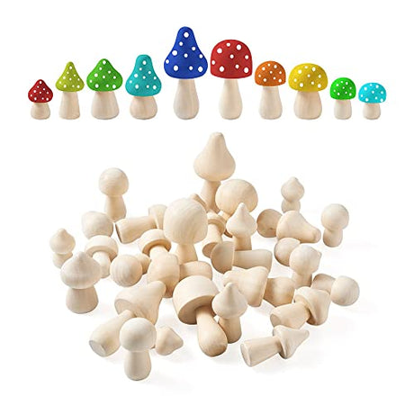 KISSITTY 30pcs Wood Mushrooms Unfinished Wooden Mushroom Craft Figures Embellishments Decorations for Home Garden Miniature Ornaments Decor Painting KISSITTY