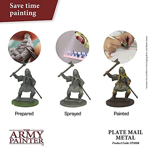 The Army Painter Color Primer Spray Paint, Plate Mail Metal, 400ml, 13.5oz - Acrylic Spray Undercoat for Miniature Painting - Spray Primer for The Army Painter